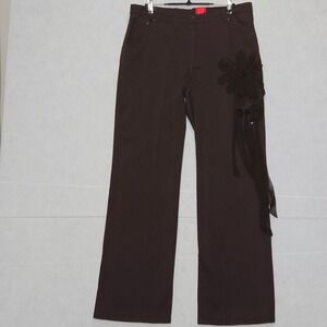 Very Vera Women's Brown Wide Leg Pants Embellished Flower Sequins Size 14